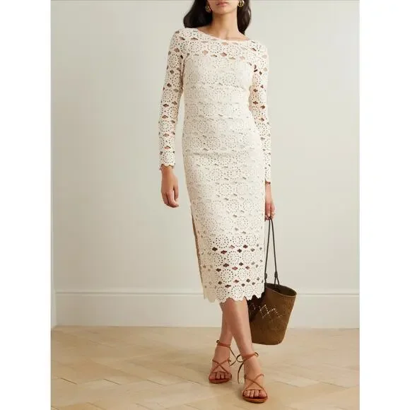 Cara Cara Marsielle Crochet Cotton Midi Dress Cream NWT Size XS - Picture 1 of 10